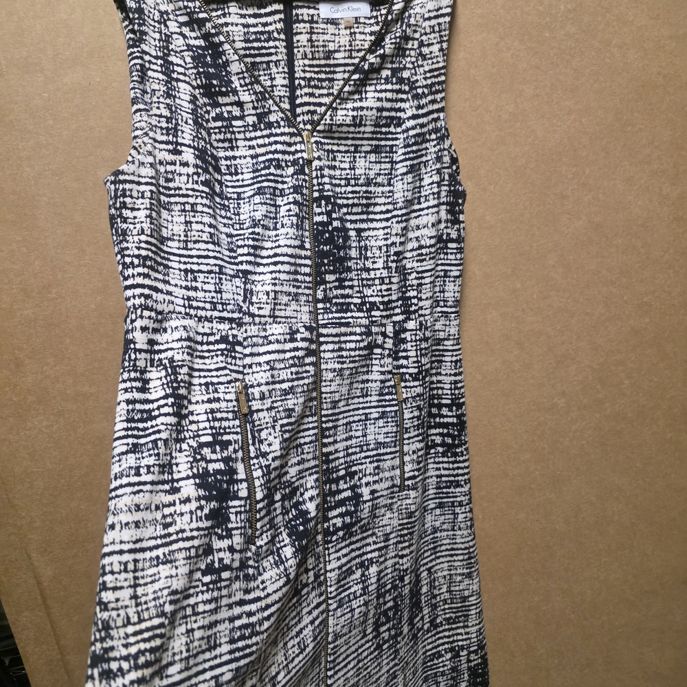 Calvin Klein Black and White Textured Midi Dress